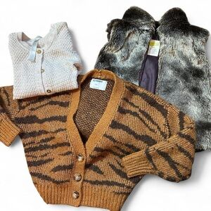 Girls Size 4/5 Cardigan & Vest Bundle – Tiger, Faux Fur & Sparkly ✨